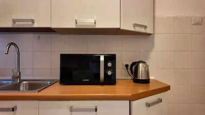 a microwave sitting on top of a kitchen counter at Vatican St Peter Apartment in Rome