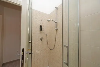 a shower in a bathroom with a glass door at Victoria Apartment in Rome