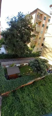 a garden in front of a building with a bench at casawally MetroB Marconi SanPaoloBasilica Colosseo in Rome