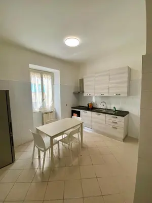 a kitchen with a table and chairs in a kitchen at Coral Apartment in Rome