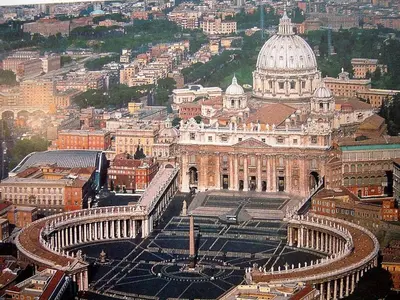 an aerial view of a city with a building at Villa Sciarra BnB in Rome