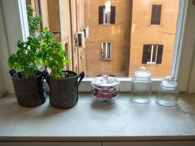 three potted plants sitting on a window sill at La Casa Di Iulia in Rome