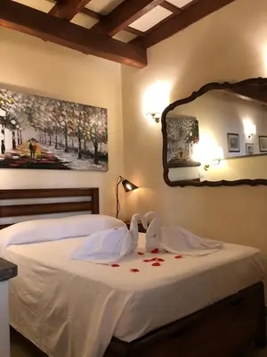 a bedroom with a bed with a mirror on the wall at Trastevere Holiday Home in Rome