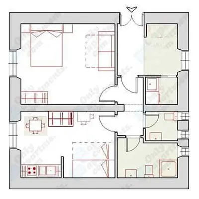 a drawing of a floor plan of a house at Clio Rome Suite 2 bedroom 2 bathroom apartment in Rome