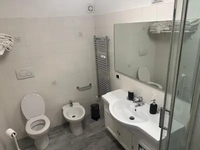 a bathroom with a toilet and a sink and a mirror at Apt Aurea Domus al Pantheon in Rome
