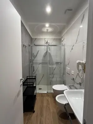 a bathroom with a shower and a toilet and a sink at MARITZA Guest House 2 in Rome