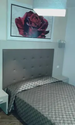 a bedroom with a bed with a flower on the wall at IL Sole in Rome
