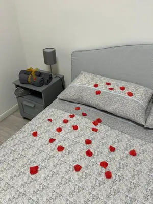 a bedroom with a bed with red hearts on it at Vatican Stay Ottaviano in Rome