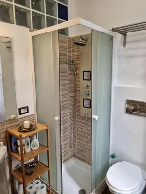 a bathroom with a shower and a toilet at Monolocale luminoso vicino Trastevere in Rome