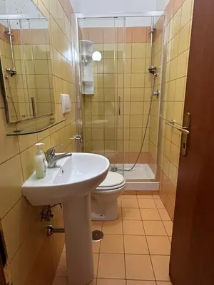 a bathroom with a sink and a toilet and a shower at Near Termini station in Rome