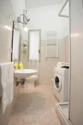 a bathroom with a sink toilet and a washing machine at Large Apartment near Coliseum in Rome