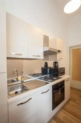 a kitchen with a sink and a stove top oven at Large Apartment near Coliseum in Rome