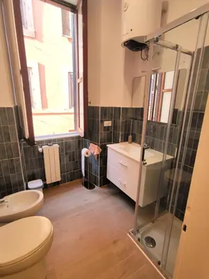 a bathroom with a toilet and a sink and a shower at Residenza Coronari in Rome
