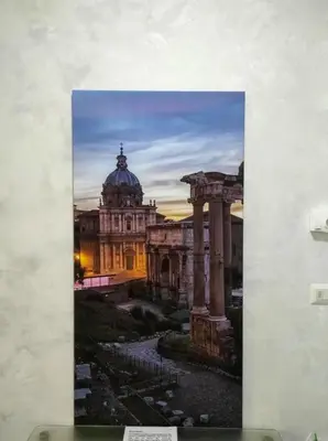 a painting of a building with columns and a church at Dolce Roma House - Parco Appia Antica , Netflix, Prime e Metro sotto casa in Rome