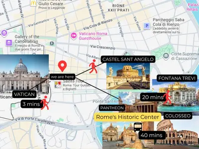 a map of famous landmarks and monuments at Il Segreto del Borgo Vaticano in Rome