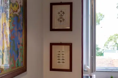 two framed pictures on a wall next to a window at Elegantis Gallo Suite Apartment - Few steps from the Vatican in Rome