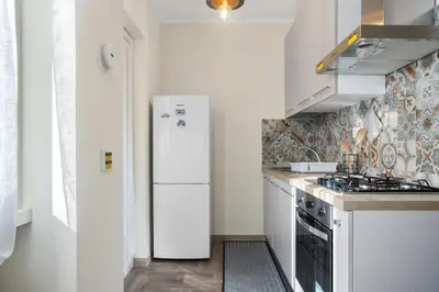 a kitchen with a refrigerator and a stove at Conca D'Oro Guest House - Stefania in Rome