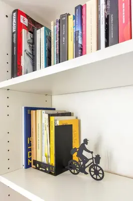 a toy man riding a bike on a book shelf at Panorama Home in Rome