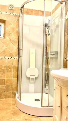 a bathroom with a shower with a toilet and a sink at Pantheon Luxury Jacuzzi Apartment in Rome