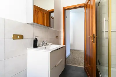 a bathroom with a sink and a shower at NEW Diana's place with terrace San Pietro Station in Rome