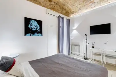 a bedroom with a bed and a television in a room at Vatican Scipioni Charming Studio relaxing and patio in Rome