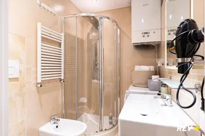 a bathroom with a shower and a sink and a toilet at Banchi Nuovi Apartment in Rome