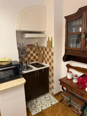a kitchen with a sink and a microwave at La casetta nel vicolo in Rome