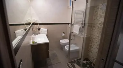 a bathroom with a toilet and a sink and a shower at Monteverde Suite -ROMA- in Rome