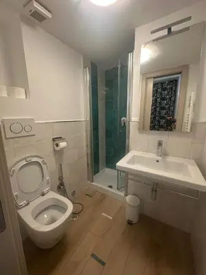 a bathroom with a toilet and a sink and a shower at Marcelina Holidays in Rome