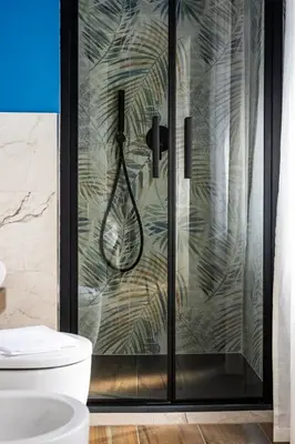 a bathroom with a shower with a toilet at Yasmine Luxury Apartment in San Giovanni in Rome