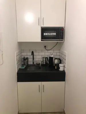 a kitchen with a sink and a microwave at Rome's heart in Rome