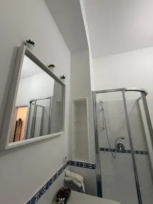 a bathroom with a shower and a mirror at Casa Achille - Piazza Bologna in Rome