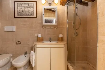 a bathroom with a shower and a sink and a toilet at Pantheon Rondanini Luxury Penthouse in Rome