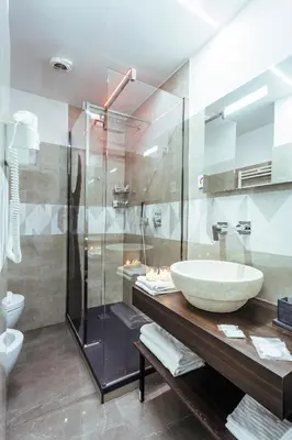 a bathroom with a sink and a glass shower at New Design St.Peter in Rome