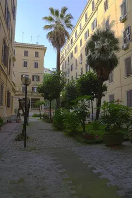 a courtyard with palm trees and a building at New Design St.Peter in Rome