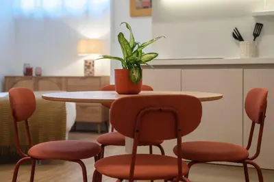 a table with chairs and a potted plant on it at Loft moderno e silenzioso a Trastevere in Rome