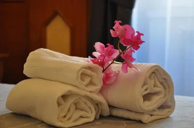 a stack of towels with a flower in them at Rome Imperial Crown in Rome