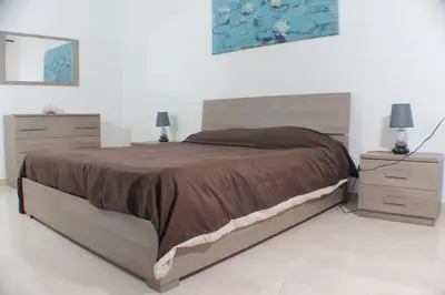 a bedroom with a large bed and two dressers at Vatican In The Moonlight Apartment in Rome