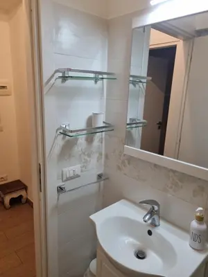 a bathroom with a sink and a mirror at La Casetta di Ely in Rome