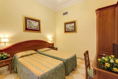 a hotel room with a bed and a television at Hotel Contilia in Rome