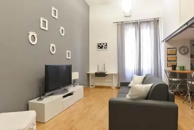 a living room with a couch and a flat screen tv at St. Peter Loft in Rome