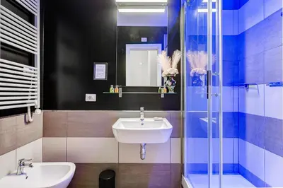 a bathroom with a sink and a glass shower at Hanky Suite in Rome