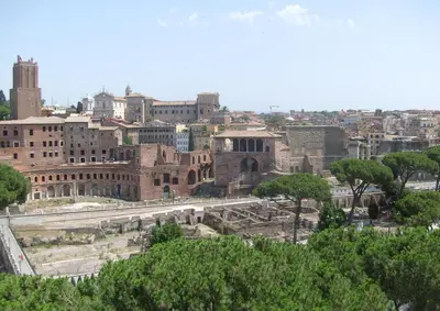a view of a city with buildings and trees at Viale del Colosseo in Rome