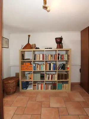 a book shelf filled with books in a room at Angelo Emo Terrace in Rome