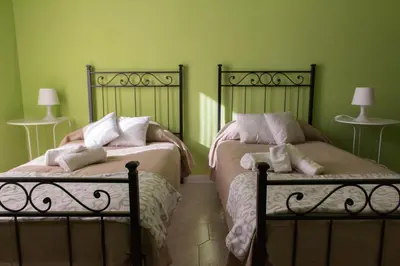 two beds in a bedroom with green walls at Gli Alloggi Di Papà in Rome