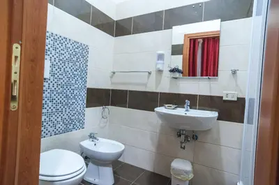 a bathroom with a toilet and a sink at Hotel Leone in Rome