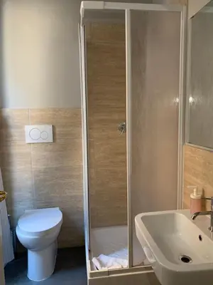 a bathroom with a shower and a toilet and a sink at Mc - Piazza Mancini in Rome