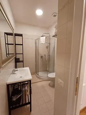 a bathroom with a shower and a sink and a toilet at Apollo Apartments Colosseo in Rome