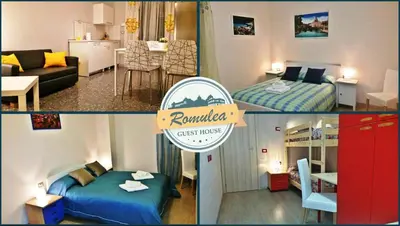 a collage of three pictures of a small apartment at Romulea Guest House in Rome