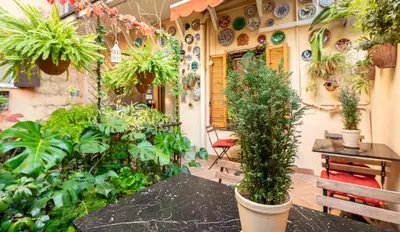 a garden with potted plants on a patio at Al Ponte Del Papa B&B in Rome